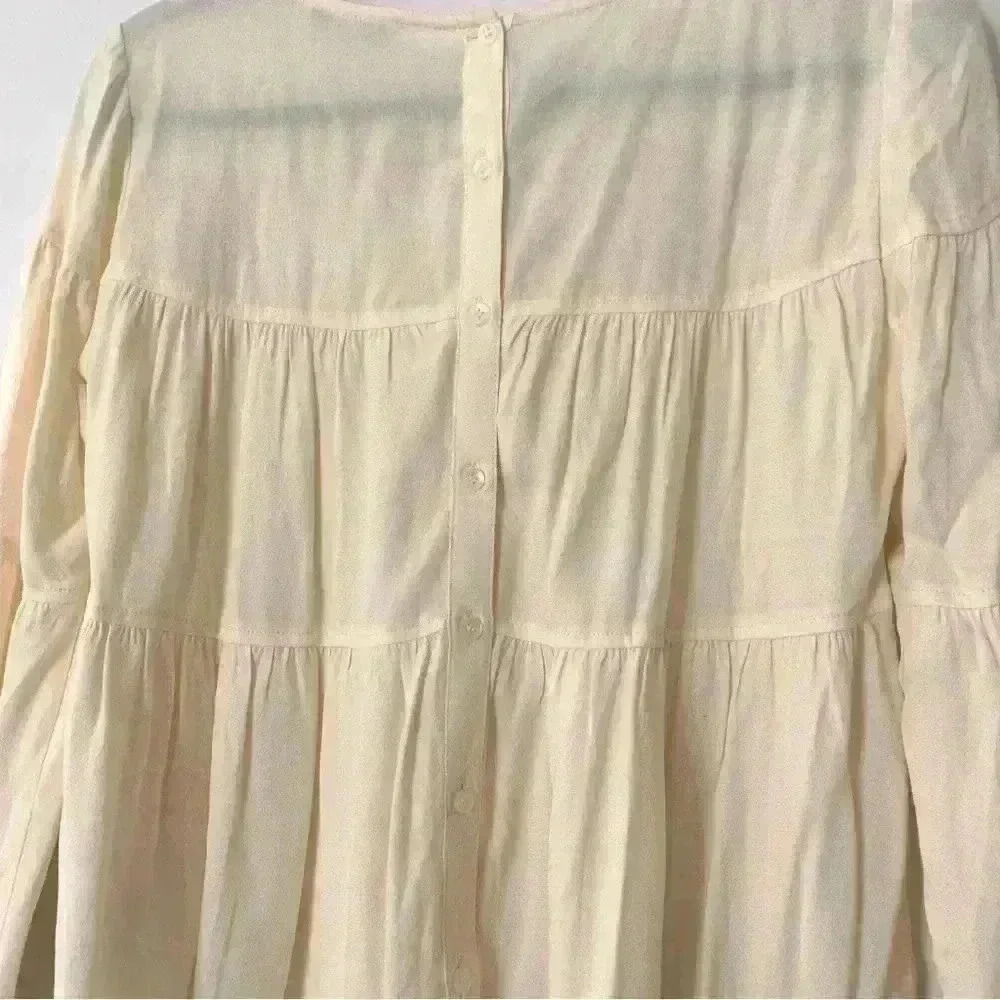 Madewell Tiered Button-Back Cream Blouse Women's XXS - Picture 6 of 11